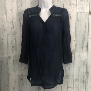 Market & Spruce Dark Blue Roll Tab Tunic Top Small